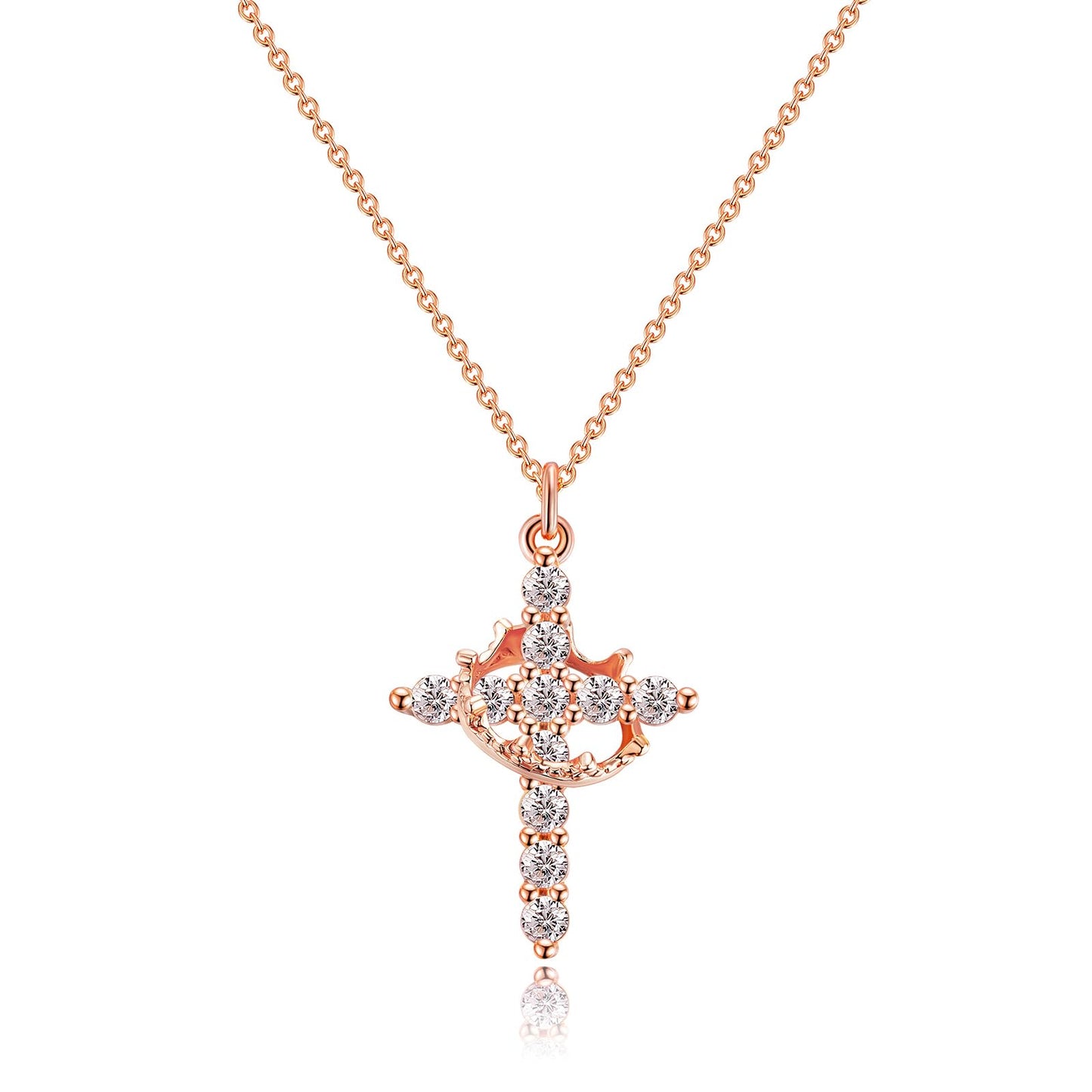 Robaice Cross Necklace for Women, 14K Gold Plated Crown Cross Pendant Necklace, Non-Tarnish Faith Jewelry for Women, Christian Religious Gifts