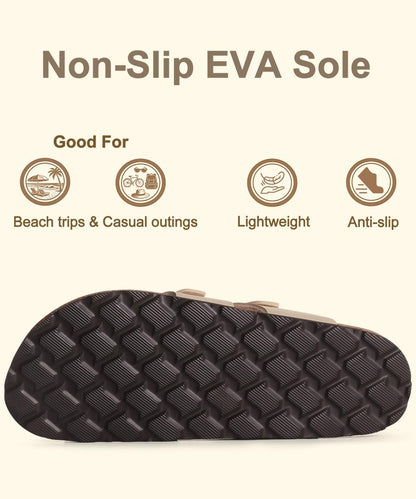 KIDMI Women's Cork Footbed Sandals with Toe Loop, Comfortable Summer Slip-On Slides with Adjustable Buckle