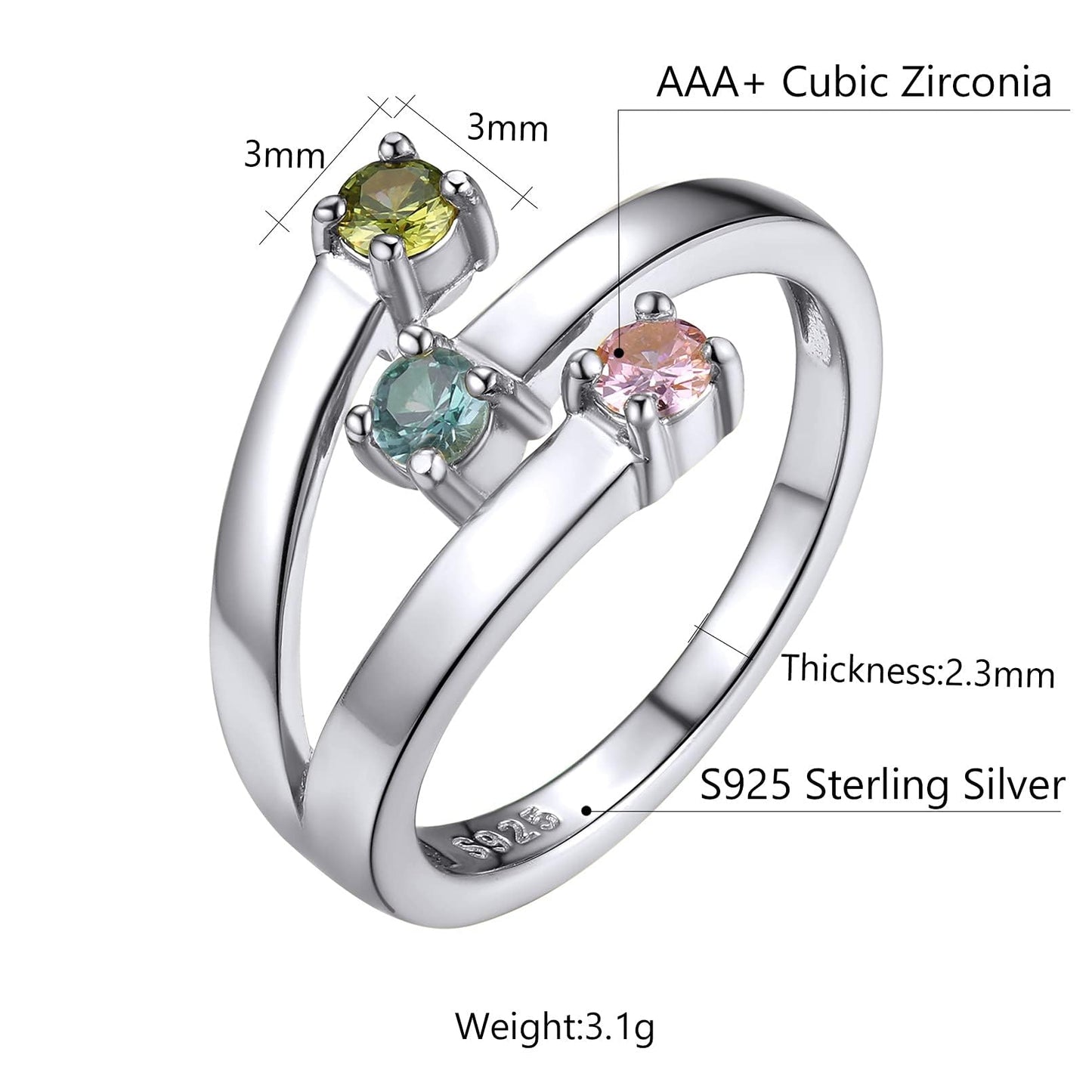 Custom4U Personalized 1-4 Birthstone Rings for Women Promise Rings for Her Sterling Silver Mothers Ring Customized Cubic Zirconia Stones Wedding/Valentine's Day/Mother's Day Jewelry Gift for Mom Wife