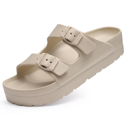 Goosecret Women's Platform Sandals with Arch Support, Chunky Lightweight Foam Slip on Slides, Comfortable Summer Beach Sandals with Adjustable Buckle