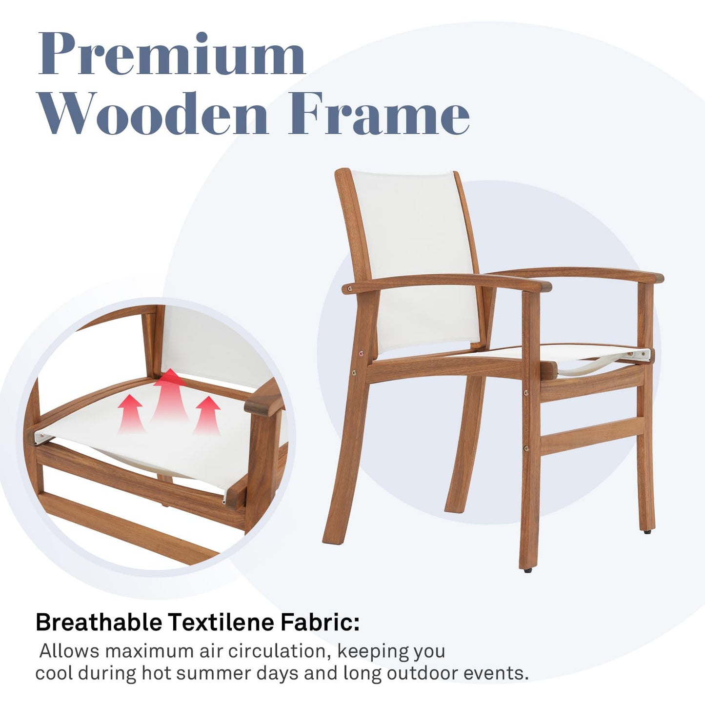 OC Orange-Casual Patio Furniture Set, Outdoor Chairs Set with Acacia Wood Frame and Metal Support Bars,Breathable Textilene Fabric Curved Armchair Support 350lbs for Lawn, Garden (Black, 2 Pieces)