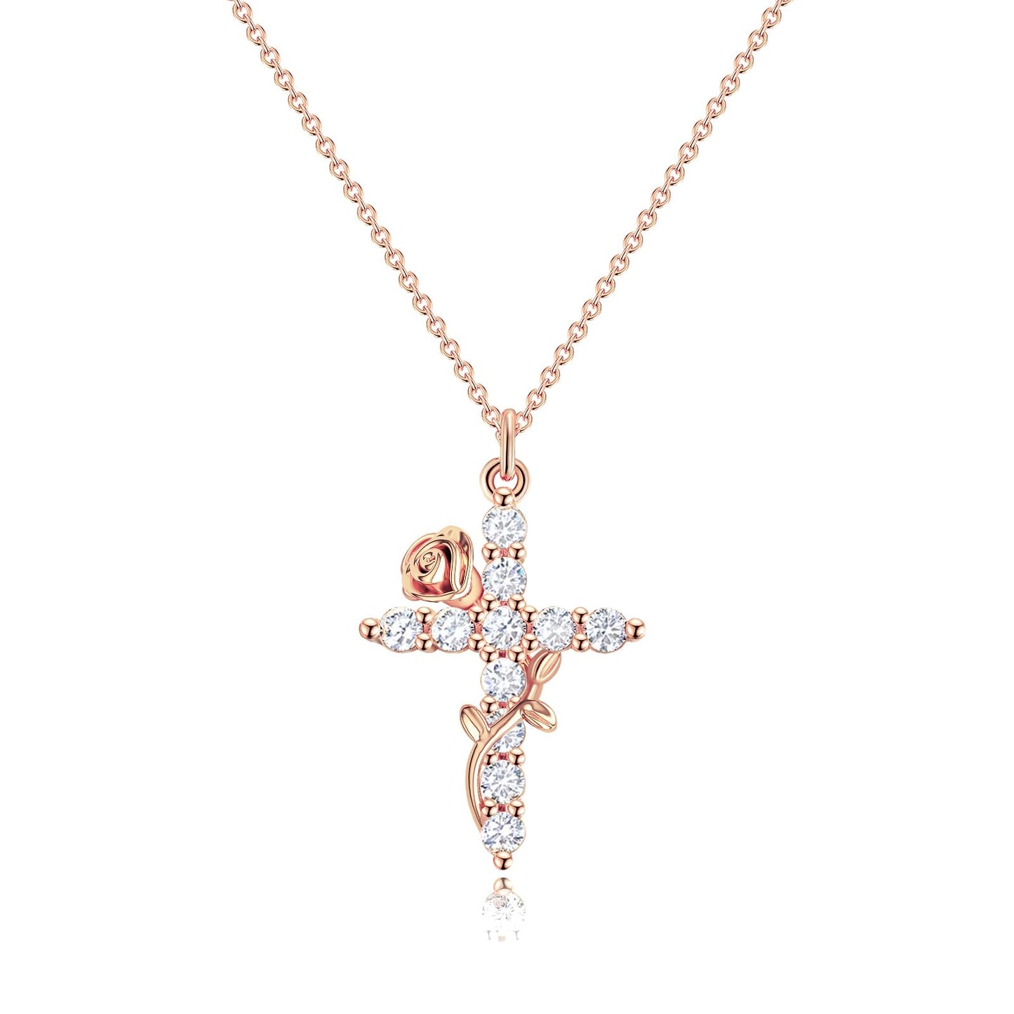 Robaice Cross Necklace for Women, 14K Gold Plated Crown Cross Pendant Necklace, Non-Tarnish Faith Jewelry for Women, Christian Religious Gifts
