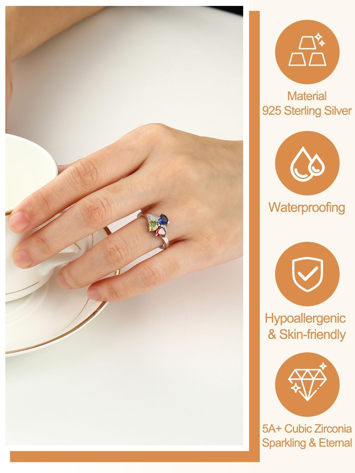 Custom4U Personalized 1-4 Birthstone Rings for Women Promise Rings for Her Sterling Silver Mothers Ring Customized Cubic Zirconia Stones Wedding/Valentine's Day/Mother's Day Jewelry Gift for Mom Wife