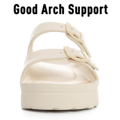 Goosecret Women's Platform Sandals with Arch Support, Chunky Lightweight Foam Slip on Slides, Comfortable Summer Beach Sandals with Adjustable Buckle