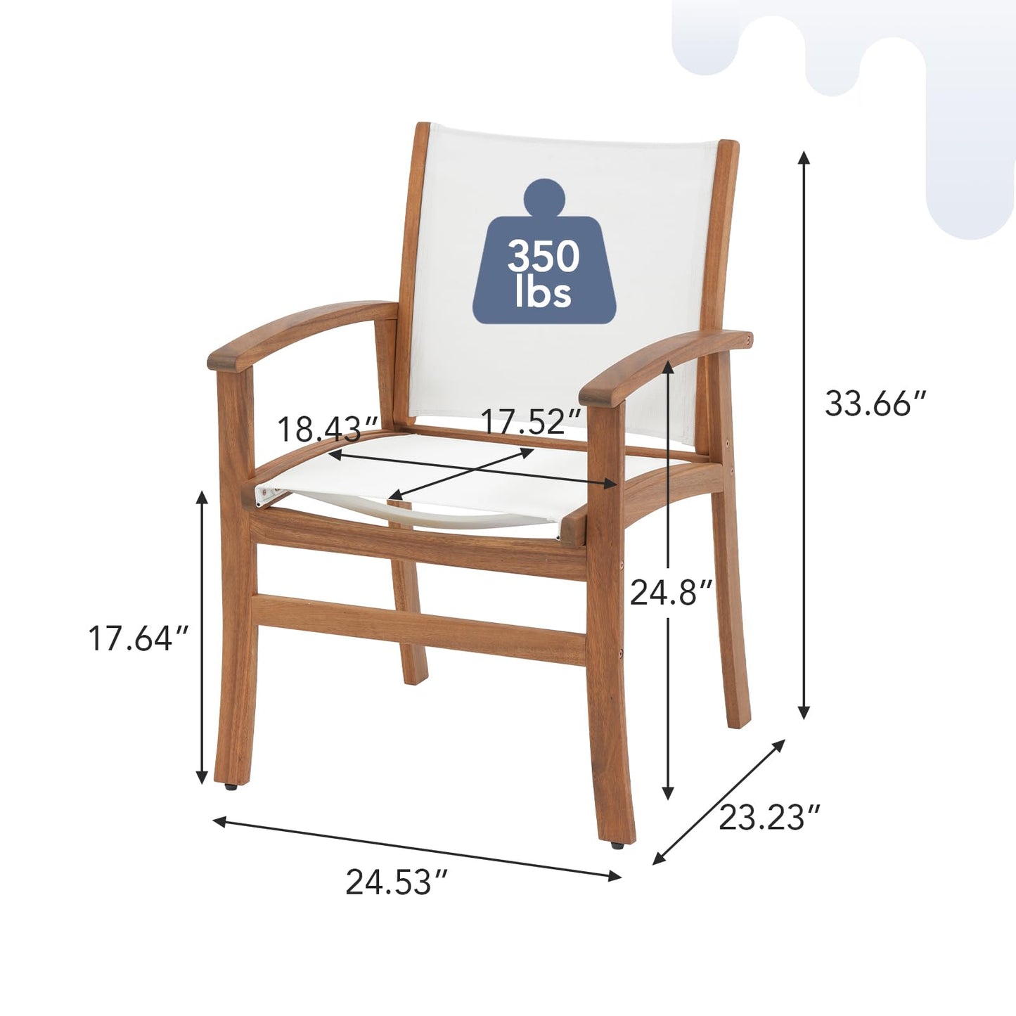 OC Orange-Casual Patio Furniture Set, Outdoor Chairs Set with Acacia Wood Frame and Metal Support Bars,Breathable Textilene Fabric Curved Armchair Support 350lbs for Lawn, Garden (Black, 2 Pieces)
