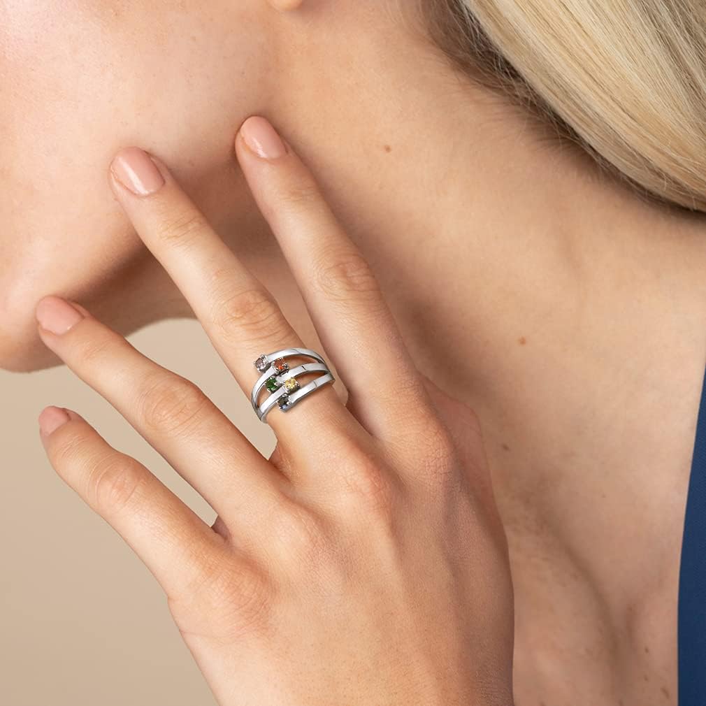 Custom4U Personalized 1-4 Birthstone Rings for Women Promise Rings for Her Sterling Silver Mothers Ring Customized Cubic Zirconia Stones Wedding/Valentine's Day/Mother's Day Jewelry Gift for Mom Wife