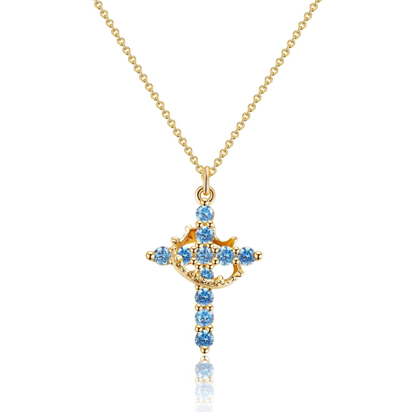 Robaice Cross Necklace for Women, 14K Gold Plated Crown Cross Pendant Necklace, Non-Tarnish Faith Jewelry for Women, Christian Religious Gifts
