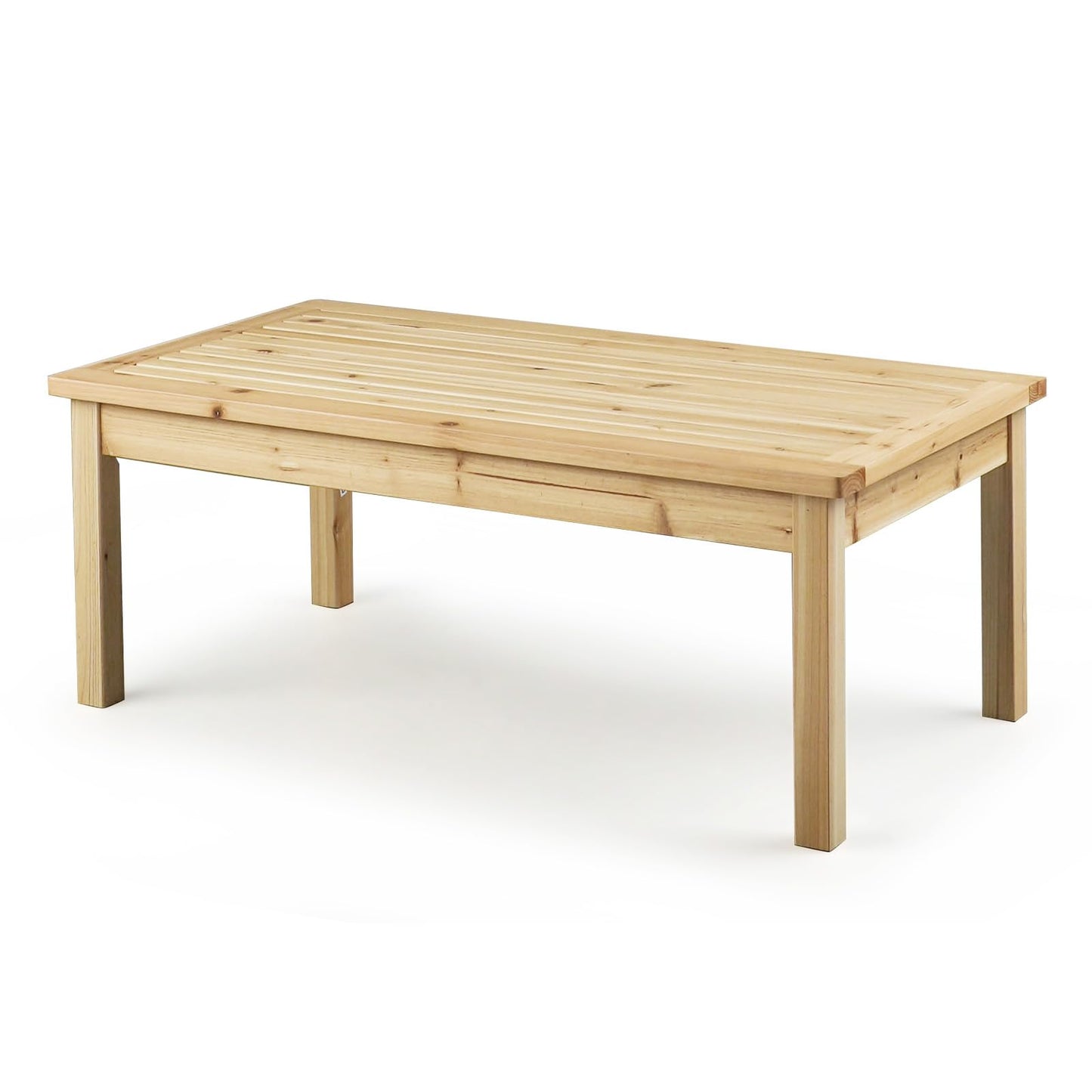 VINGLI Outdoor Wood Coffee Table, 35" Farmhouse Side Table for Patio, Solid Cedar Wood Accent Table with Slatted Tabletop, Weather-Resistant End Table for Garden, Poolside, Lawn, Living Room (Brown)