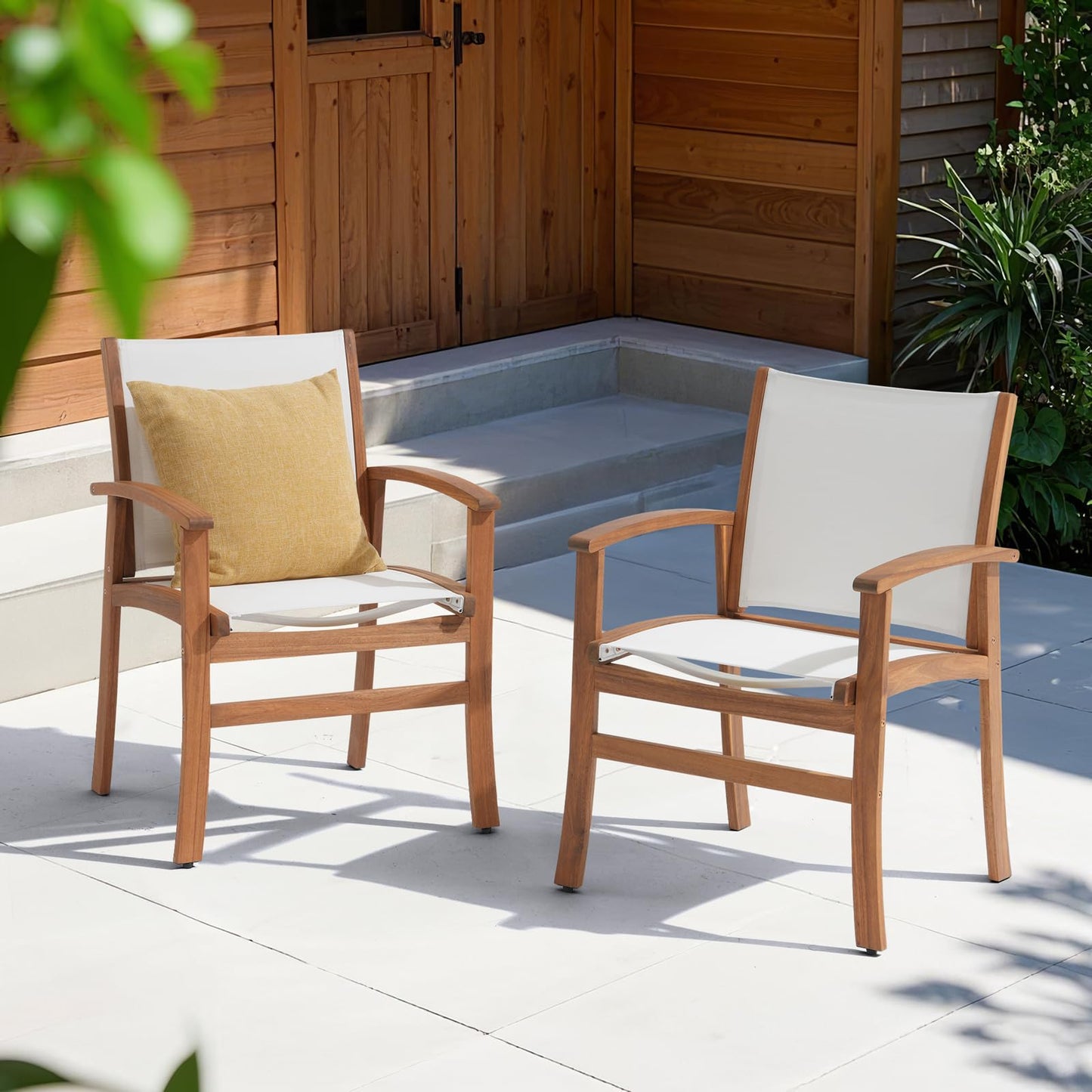 OC Orange-Casual Patio Furniture Set, Outdoor Chairs Set with Acacia Wood Frame and Metal Support Bars,Breathable Textilene Fabric Curved Armchair Support 350lbs for Lawn, Garden (Black, 2 Pieces)