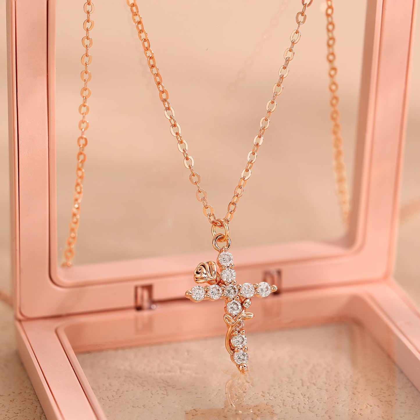 Robaice Cross Necklace for Women, 14K Gold Plated Crown Cross Pendant Necklace, Non-Tarnish Faith Jewelry for Women, Christian Religious Gifts
