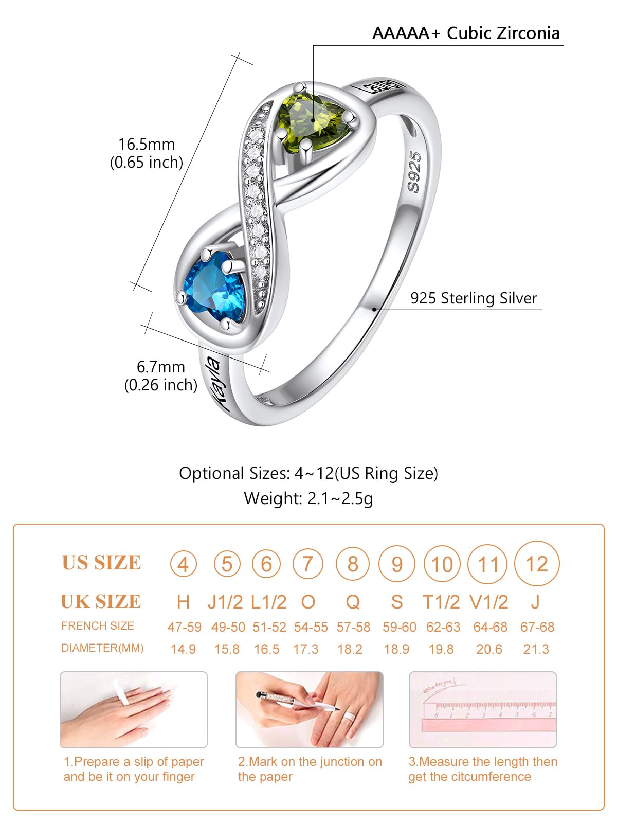 Custom4U Personalized 1-4 Birthstone Rings for Women Promise Rings for Her Sterling Silver Mothers Ring Customized Cubic Zirconia Stones Wedding/Valentine's Day/Mother's Day Jewelry Gift for Mom Wife