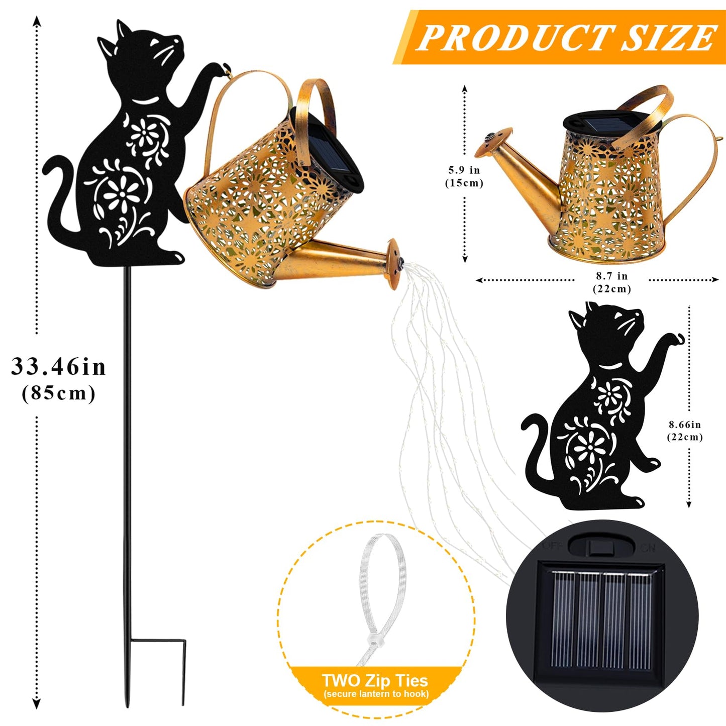 Solar Lights Outdoor Decorative, Watering Can with Cascading Lights, with Dog Silhouette Garden Stakes, Gifts for Mom Women, Waterproof Metal Garden Decor for Yard Art, Outside(1 Pack)