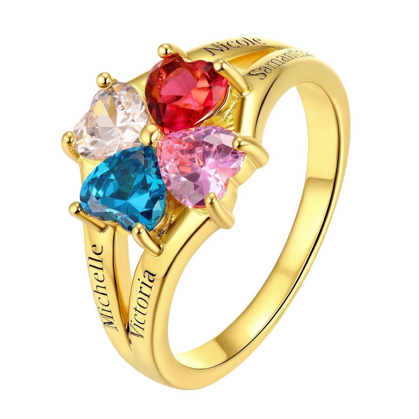Custom4U Personalized 1-4 Birthstone Rings for Women Promise Rings for Her Sterling Silver Mothers Ring Customized Cubic Zirconia Stones Wedding/Valentine's Day/Mother's Day Jewelry Gift for Mom Wife
