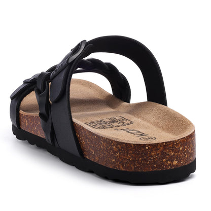 KIDMI Women's Cork Footbed Sandals with Arch Support Comfortable Slip-On Slide Sandals With Adjustable Buckle for Summer