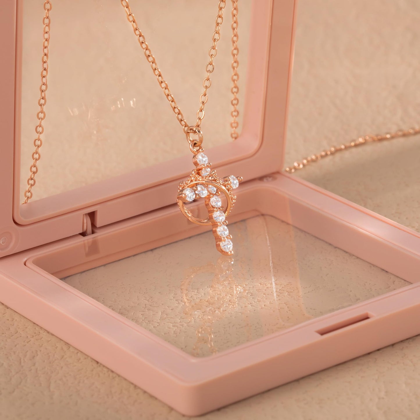 Robaice Cross Necklace for Women, 14K Gold Plated Crown Cross Pendant Necklace, Non-Tarnish Faith Jewelry for Women, Christian Religious Gifts