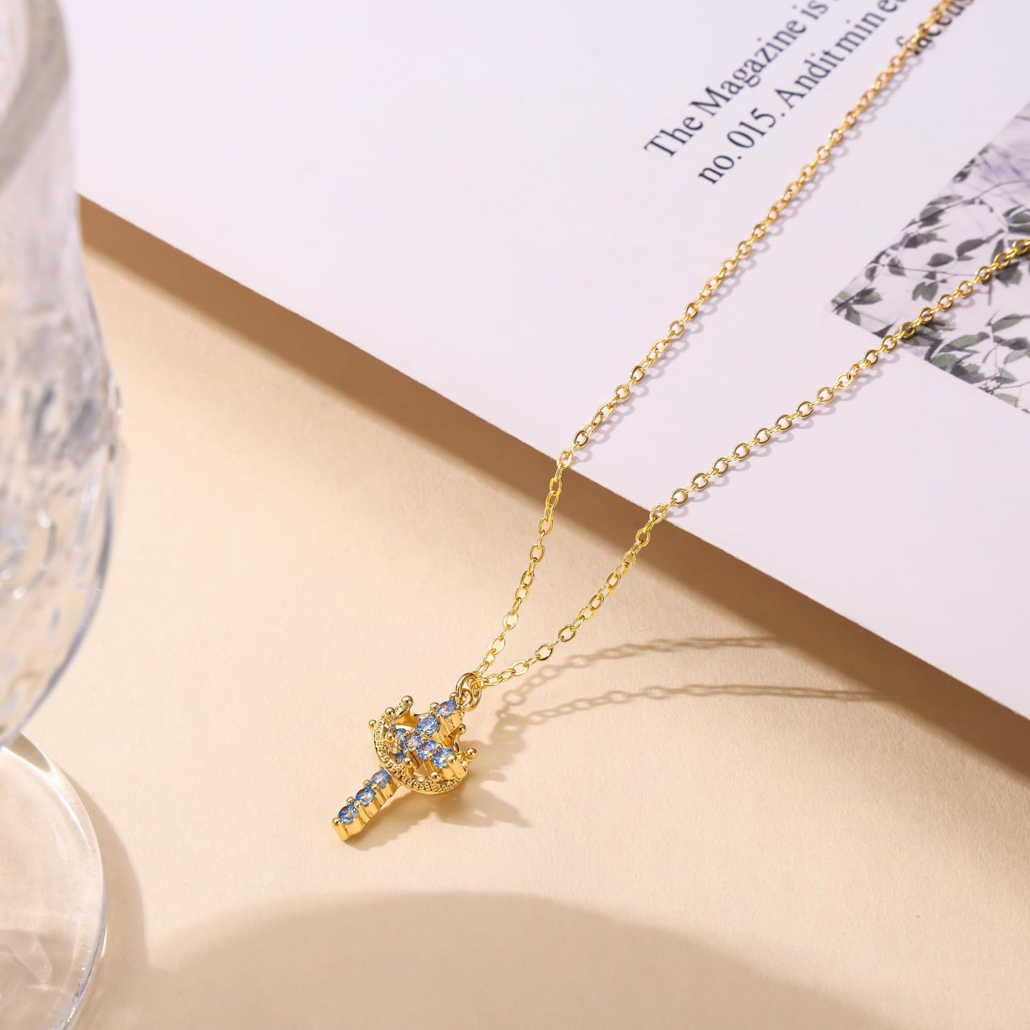 Robaice Cross Necklace for Women, 14K Gold Plated Crown Cross Pendant Necklace, Non-Tarnish Faith Jewelry for Women, Christian Religious Gifts