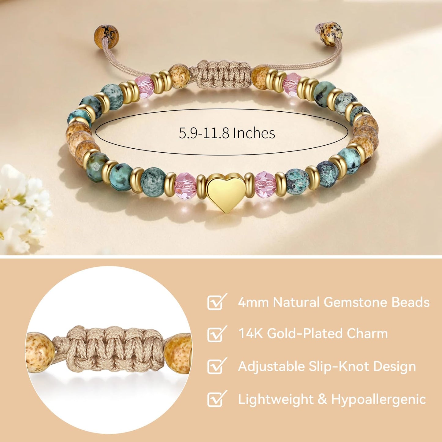 yupoxiu Inspirational Gifts for Women Birthday - Healing Natural Stone Bracelets, Thinking of You Get Well Soon Gifts for Women Friend Sister