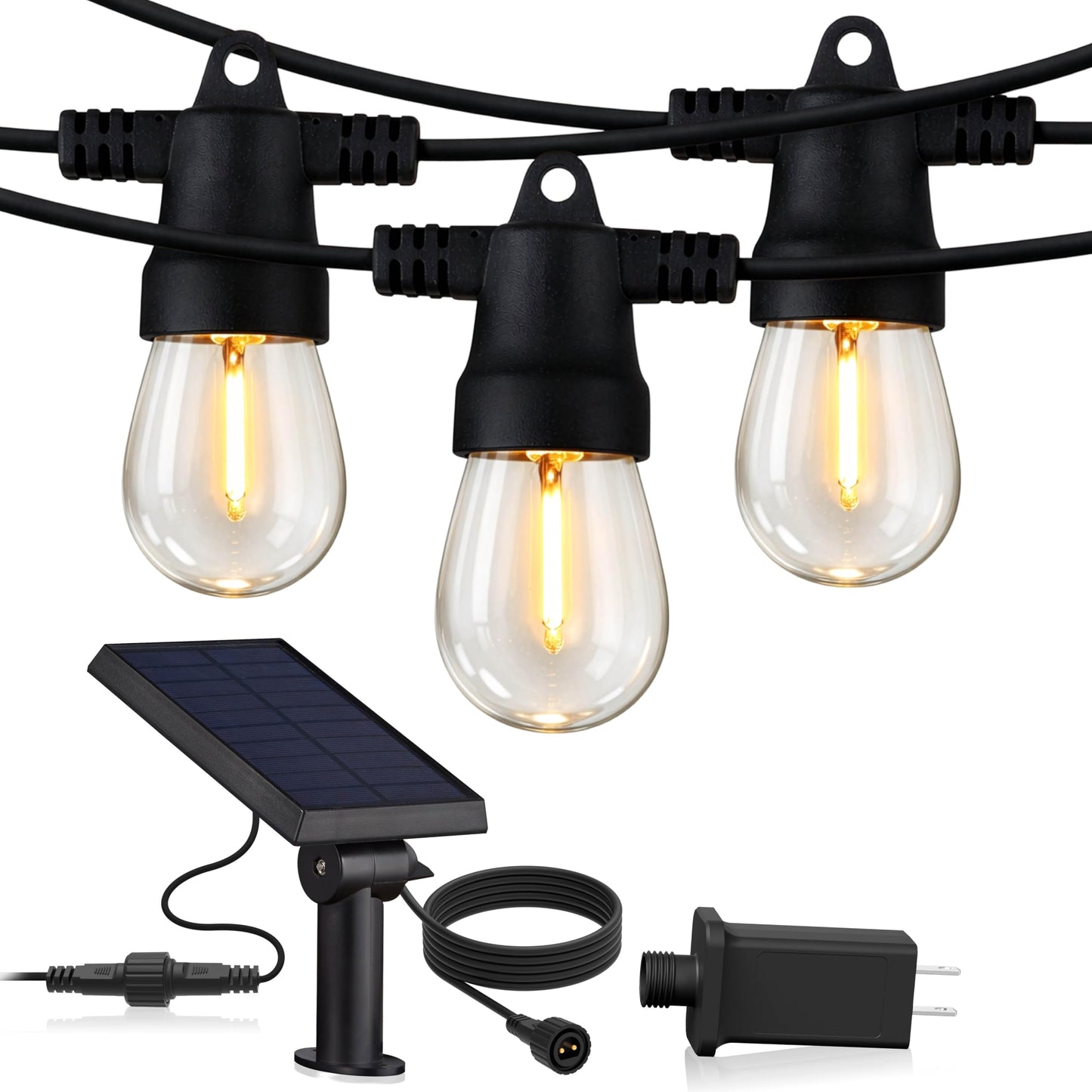 Brightech Ambience Pro Solar Powered Outdoor String Lights -27 ft Commercial Grade Waterproof Edison Patio Lights, Shatterproof LED String Lights for Outside, Porch - 12 Bulbs, 1W Soft White
