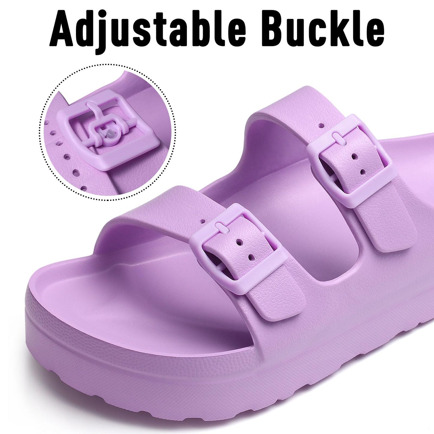 Goosecret Women's Platform Sandals with Arch Support, Chunky Lightweight Foam Slip on Slides, Comfortable Summer Beach Sandals with Adjustable Buckle