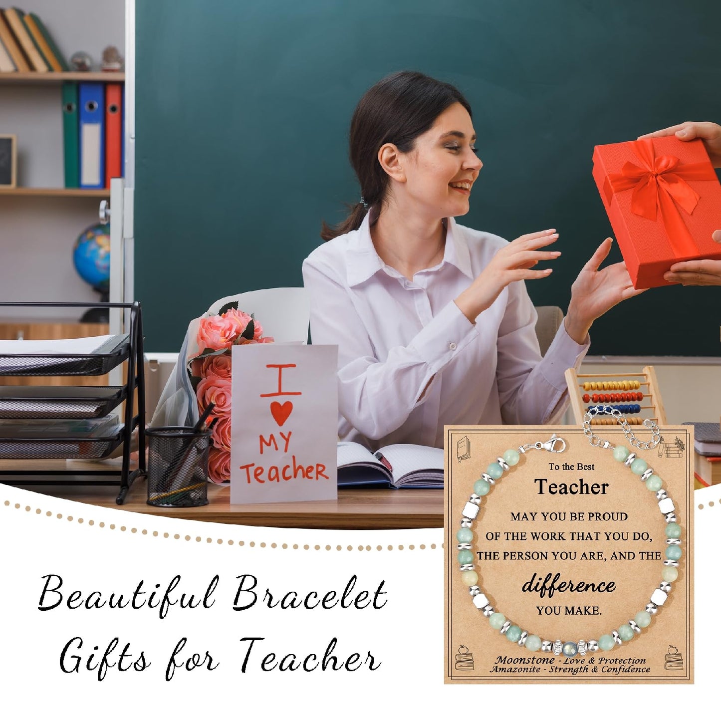 JoycuFF 𝗚𝗶𝗳𝘁𝘀 𝗳𝗼𝗿 𝗪𝗼𝗺𝗲𝗻 𝗠𝗼𝗼𝗻𝘀𝘁𝗼𝗻𝗲 𝗕𝗿𝗮𝗰𝗲𝗹𝗲𝘁 Amazonite Colorful Imperial Jasper Stainless Steel Beads Bracelets, Graduation Christmas Valentines Mothers Day Birthday Gifts