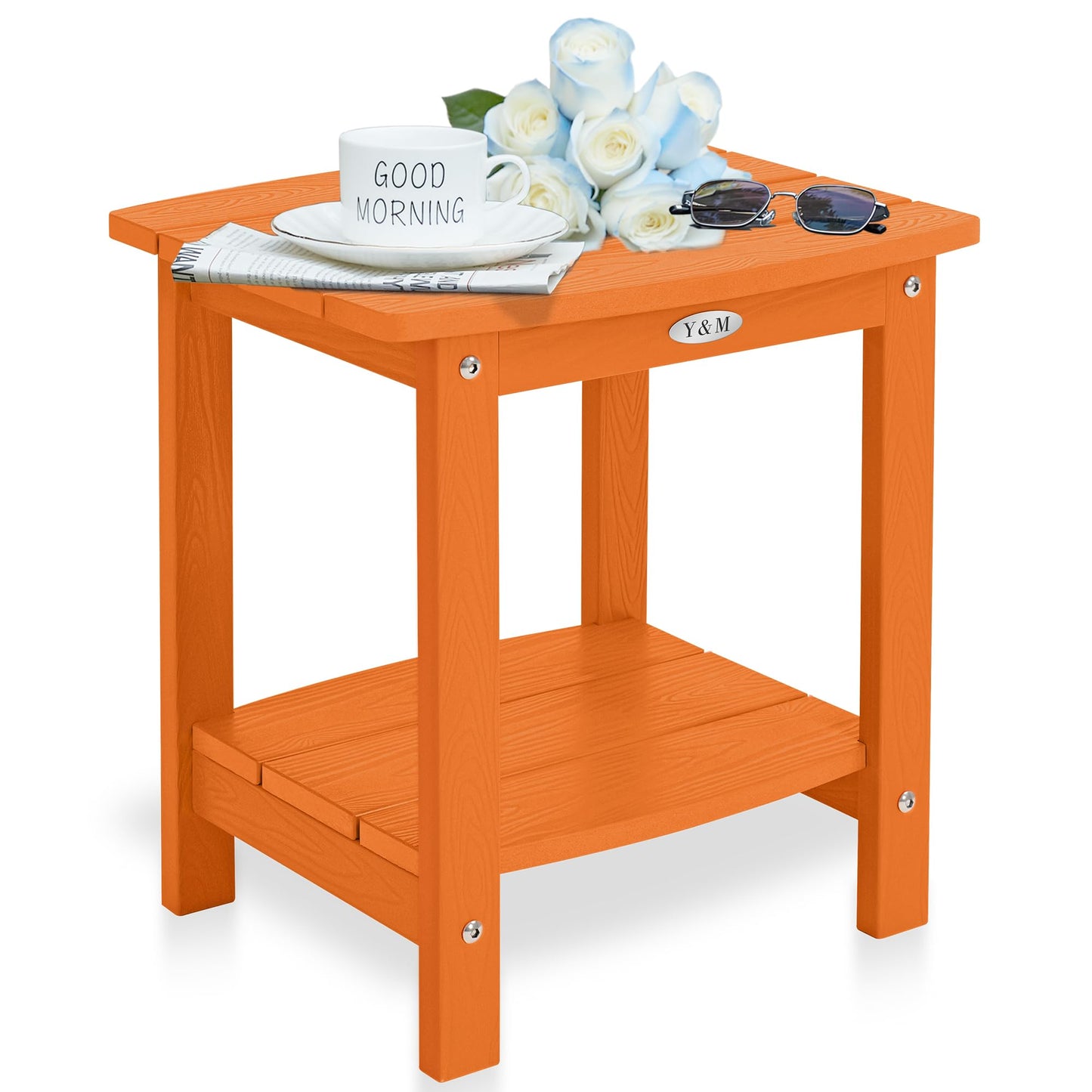 Y&M Adirondack Outdoor Side Table, HIPS Patio End Table, Waterproof Outside Table, Balcony Modern End Tables 23.5" inch Long for Garden, Pool, Beach, Porch, Deck, Indoor or Outdoor Use, Navy Blue
