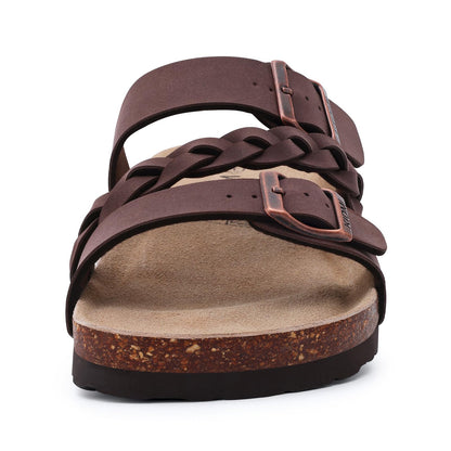 KIDMI Women's Cork Footbed Sandals with Arch Support Comfortable Slip-On Slide Sandals With Adjustable Buckle for Summer