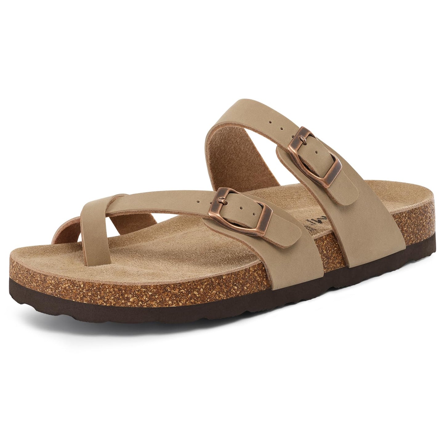 KIDMI Women's Cork Footbed Sandals with Toe Loop, Comfortable Summer Slip-On Slides with Adjustable Buckle