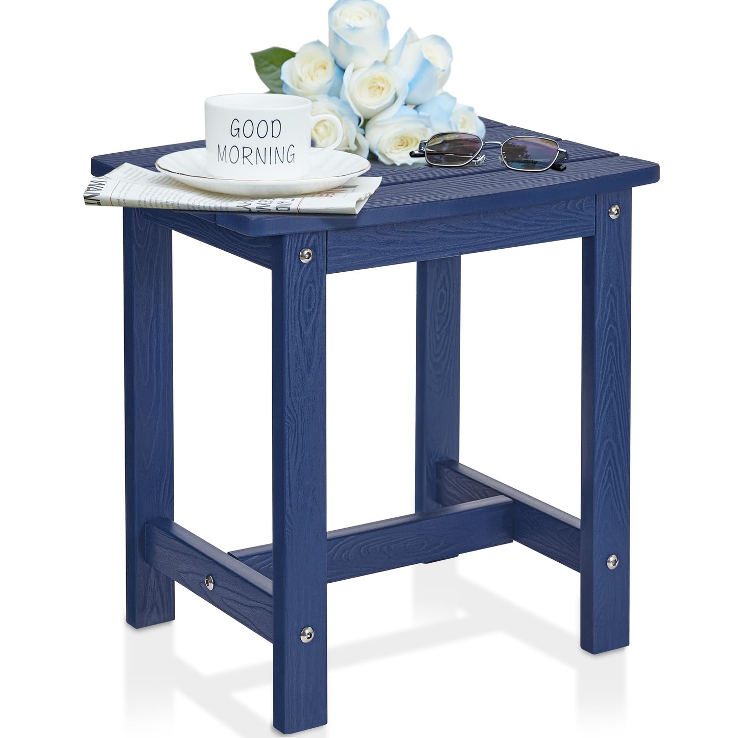 Y&M Adirondack Outdoor Side Table, HIPS Patio End Table, Waterproof Outside Table, Balcony Modern End Tables 23.5" inch Long for Garden, Pool, Beach, Porch, Deck, Indoor or Outdoor Use, Navy Blue