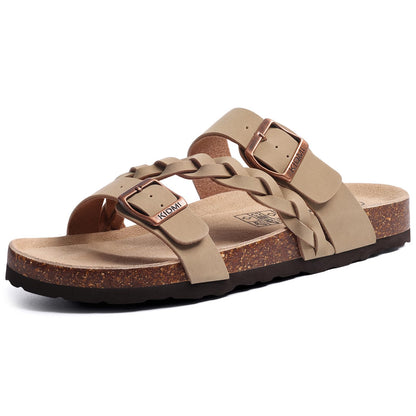 KIDMI Women's Cork Footbed Sandals with Arch Support Comfortable Slip-On Slide Sandals With Adjustable Buckle for Summer