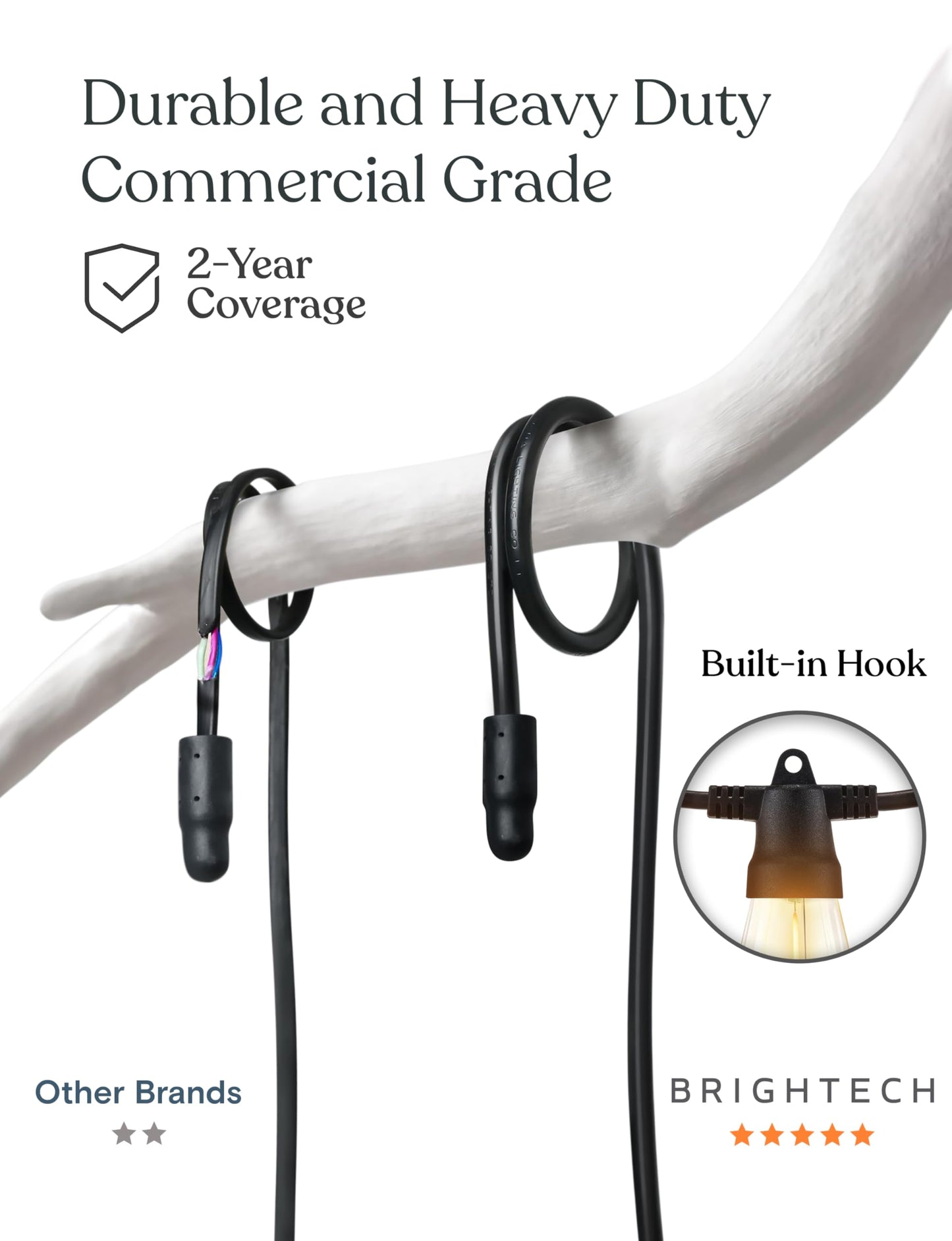 Brightech Ambience Pro Solar Powered Outdoor String Lights -27 ft Commercial Grade Waterproof Edison Patio Lights, Shatterproof LED String Lights for Outside, Porch - 12 Bulbs, 1W Soft White