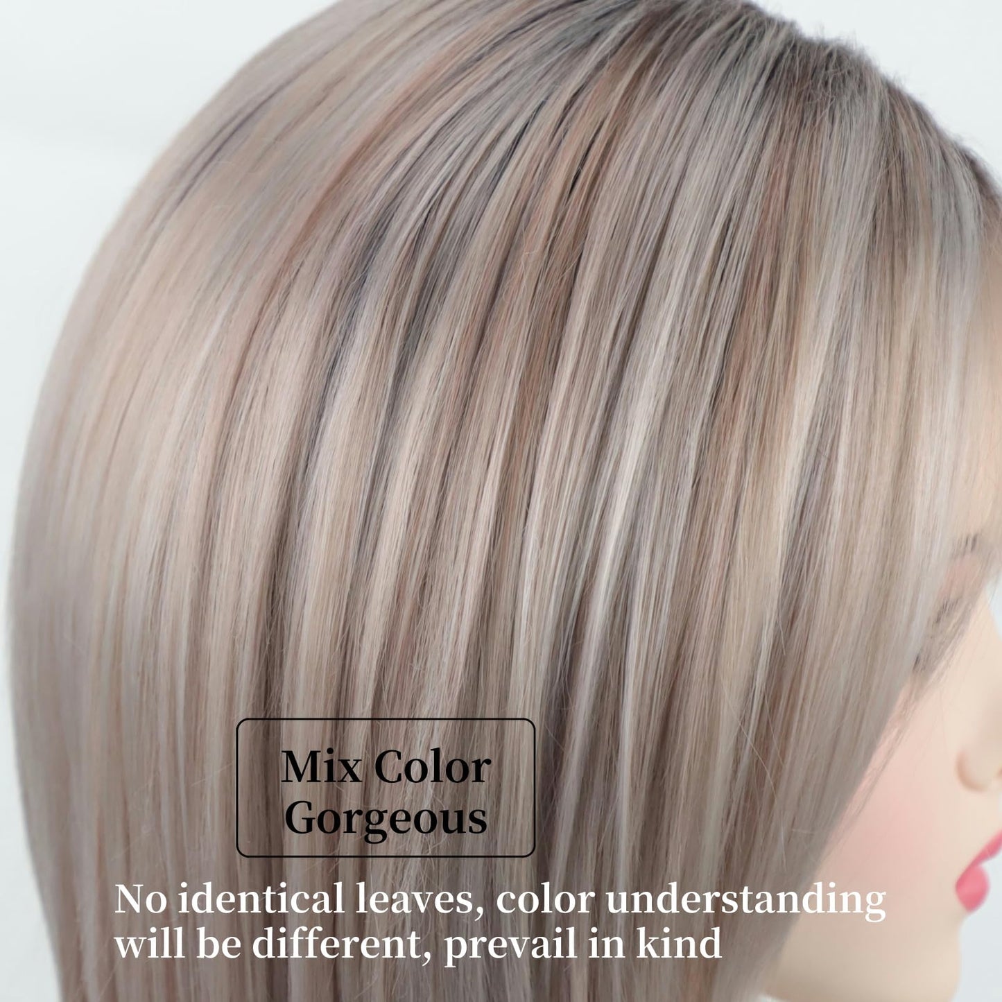 RENERSHOW Medium Length Bob Wigs for White Women Layered Blonde Highlight Straight Pixie Bob Wig with Bangs Heat Synthetic Natural Daily Party Wig 12inch Average Size Wig