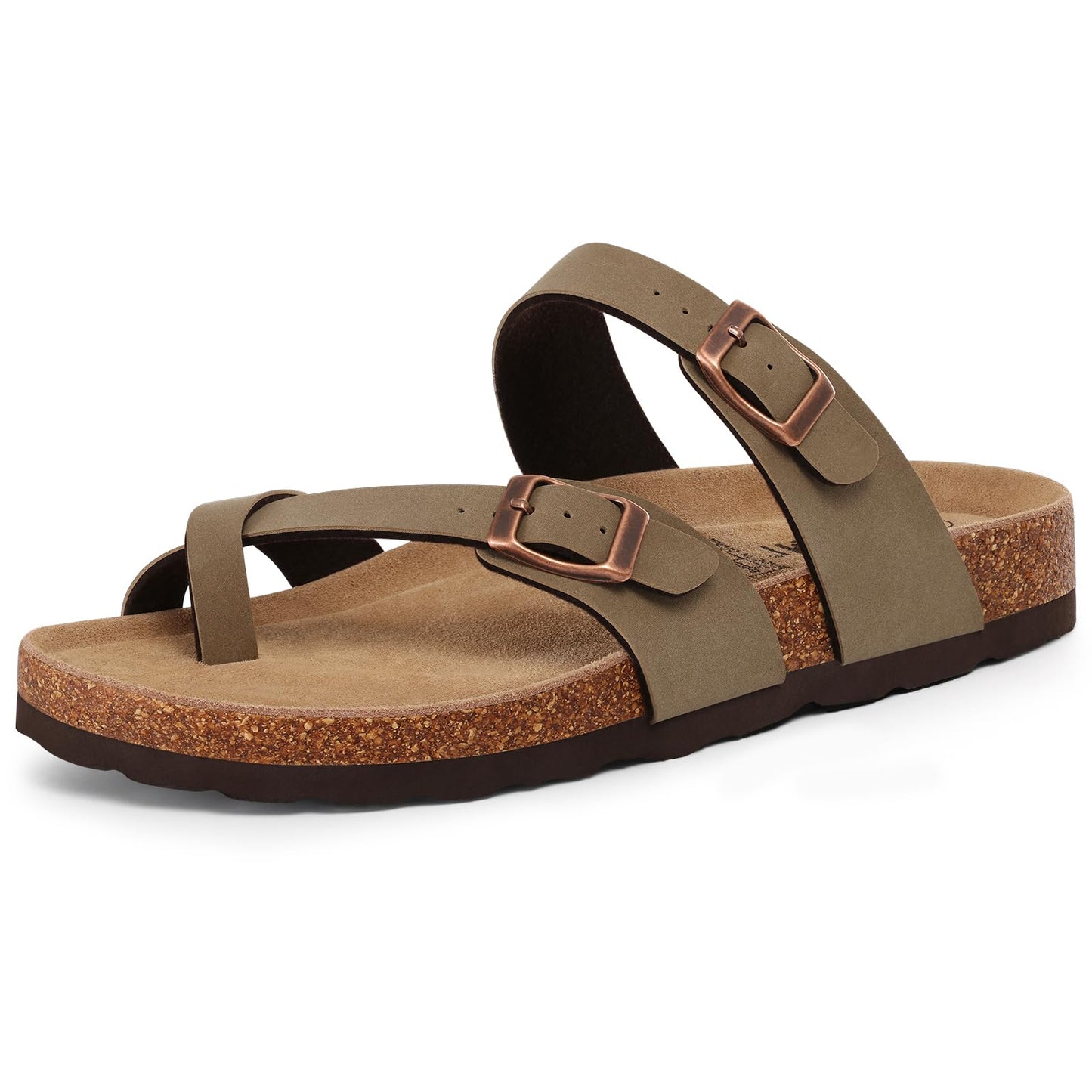 KIDMI Women's Cork Footbed Sandals with Toe Loop, Comfortable Summer Slip-On Slides with Adjustable Buckle