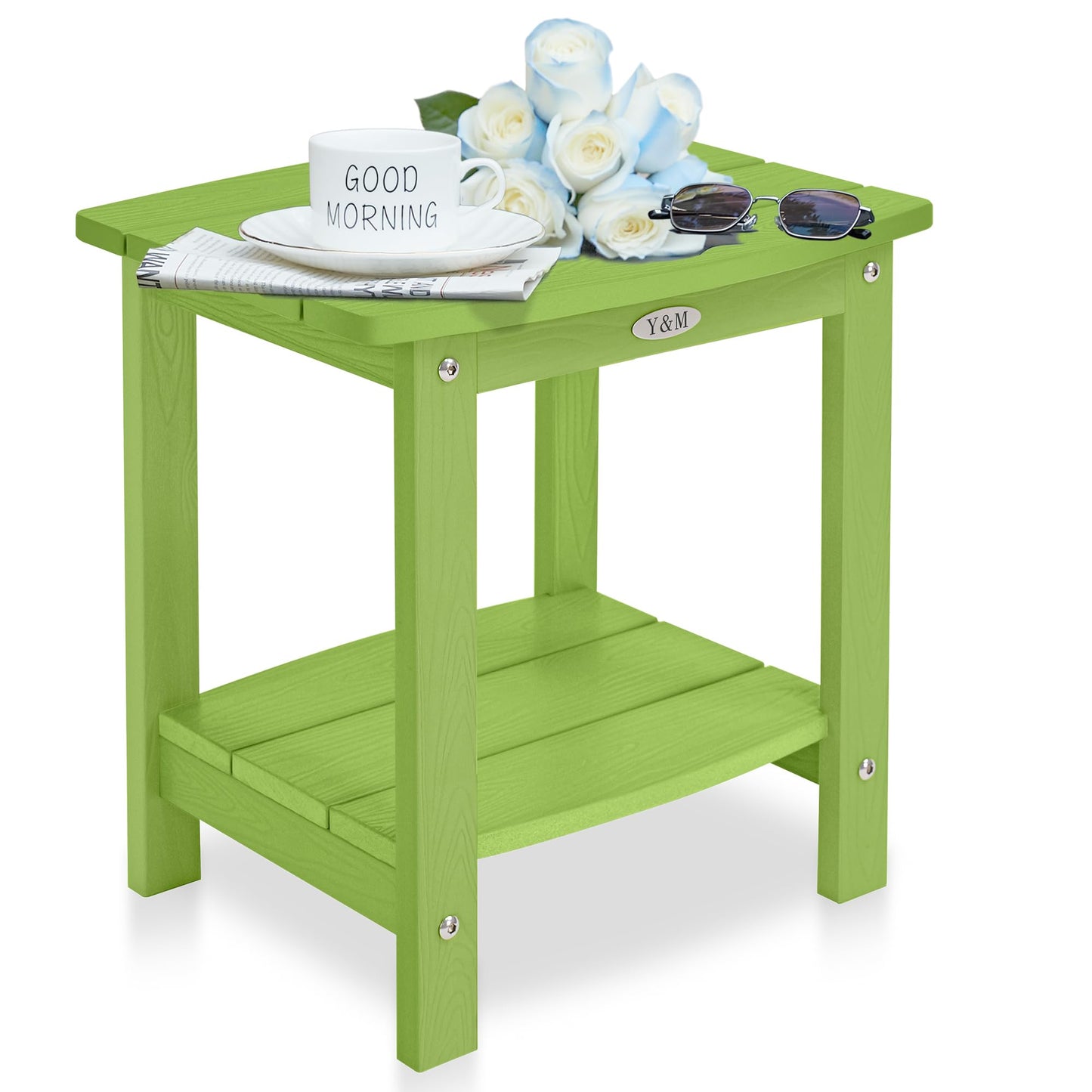 Y&M Adirondack Outdoor Side Table, HIPS Patio End Table, Waterproof Outside Table, Balcony Modern End Tables 23.5" inch Long for Garden, Pool, Beach, Porch, Deck, Indoor or Outdoor Use, Navy Blue