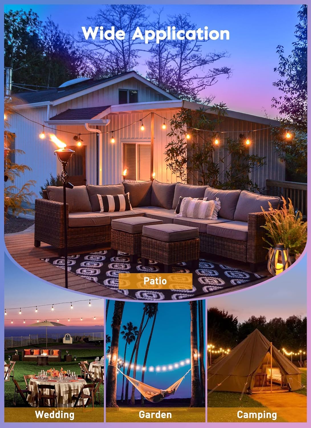 Brightown Outdoor String Lights, 50FT 25 G40 Bulbs Shatterproof Patio Lights, IP65 Waterproof Dimmable Hanging Connectable Globe LED Outdoor Lights for Backyard, Bistro, Porch, Deck, Balcony