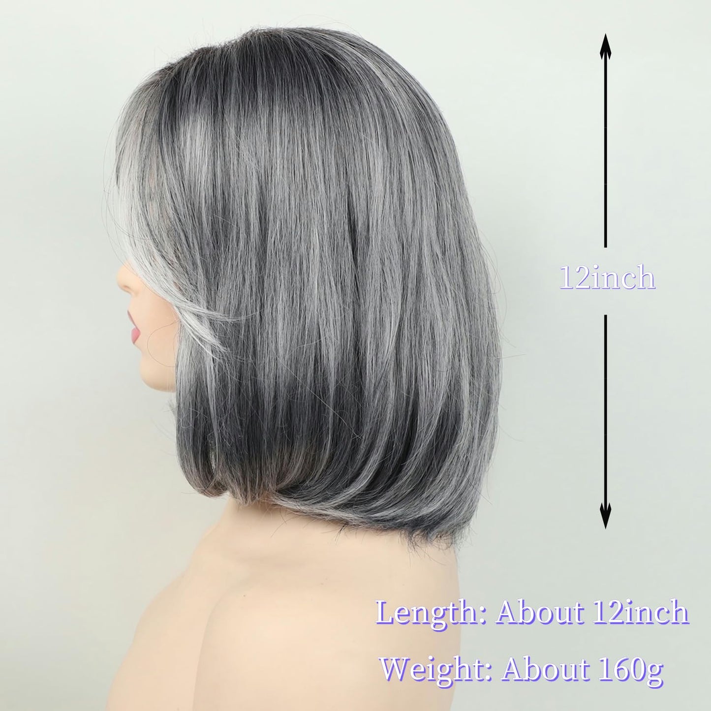 RENERSHOW Medium Length Bob Wigs for White Women Layered Blonde Highlight Straight Pixie Bob Wig with Bangs Heat Synthetic Natural Daily Party Wig 12inch Average Size Wig