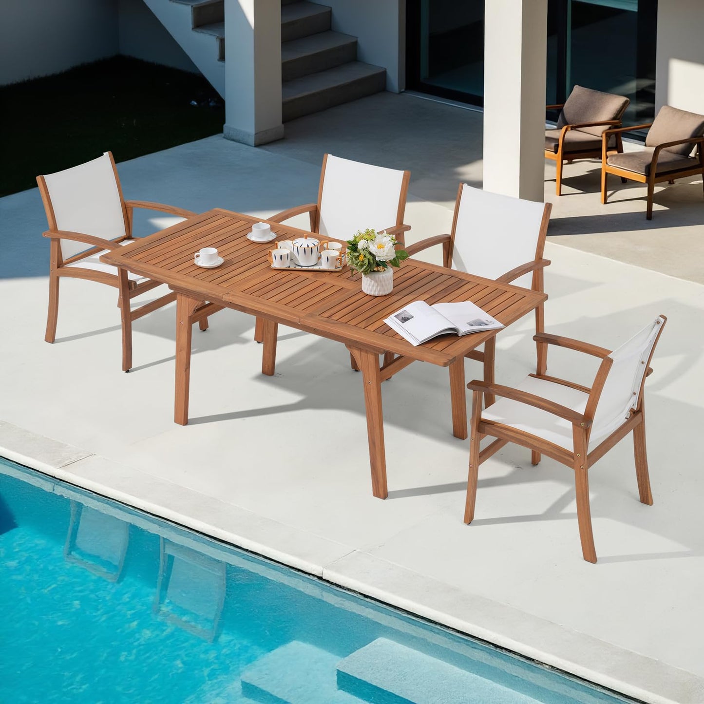 OC Orange-Casual Patio Furniture Set, Outdoor Chairs Set with Acacia Wood Frame and Metal Support Bars,Breathable Textilene Fabric Curved Armchair Support 350lbs for Lawn, Garden (Black, 2 Pieces)