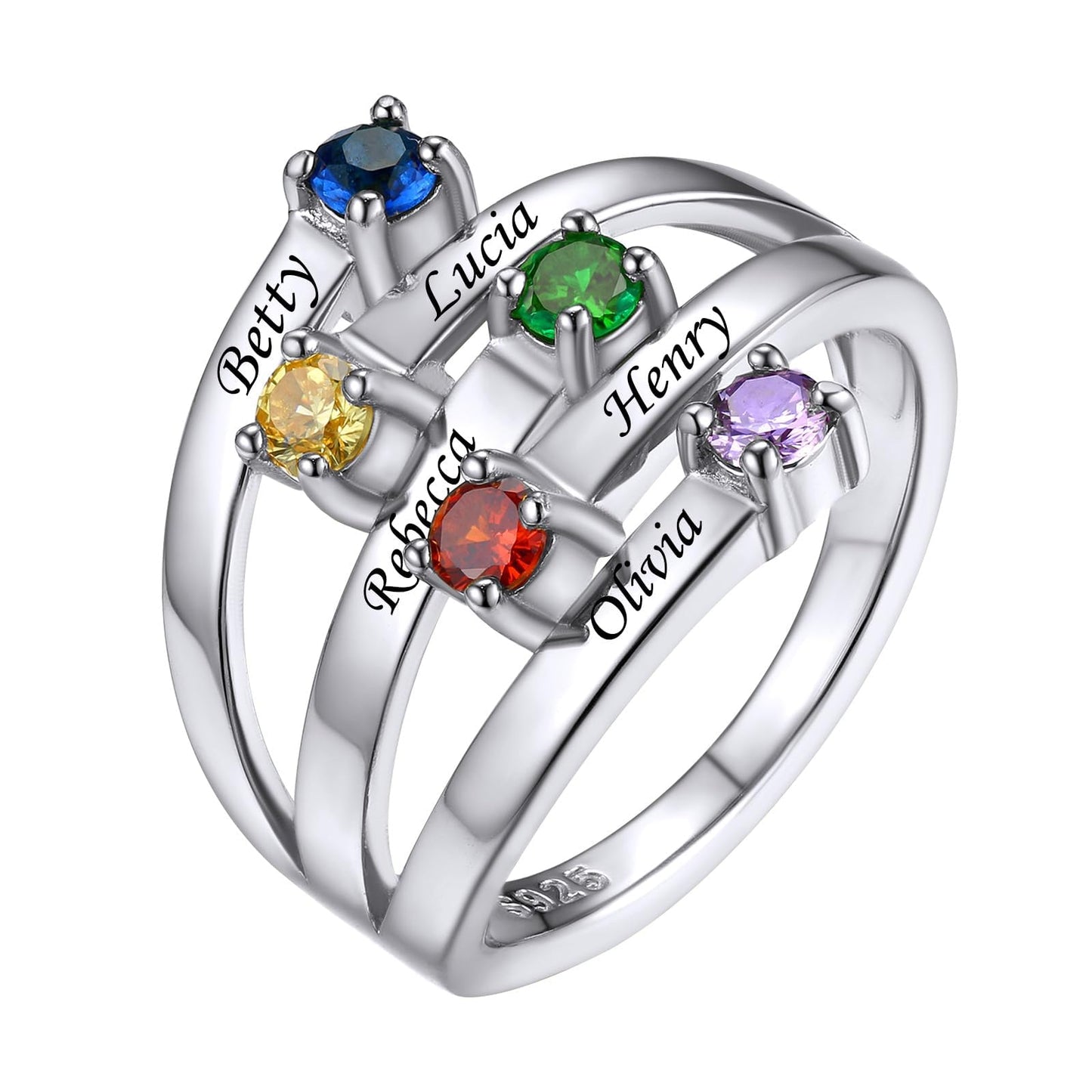 Custom4U Personalized 1-4 Birthstone Rings for Women Promise Rings for Her Sterling Silver Mothers Ring Customized Cubic Zirconia Stones Wedding/Valentine's Day/Mother's Day Jewelry Gift for Mom Wife