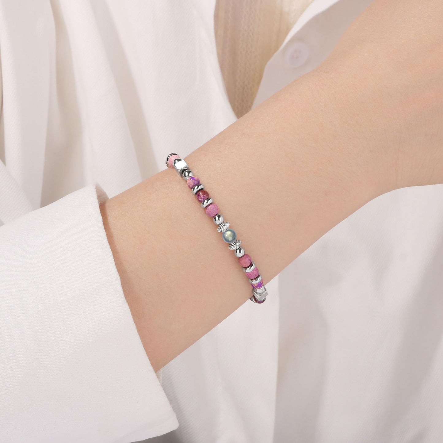 JoycuFF 𝗚𝗶𝗳𝘁𝘀 𝗳𝗼𝗿 𝗪𝗼𝗺𝗲𝗻 𝗠𝗼𝗼𝗻𝘀𝘁𝗼𝗻𝗲 𝗕𝗿𝗮𝗰𝗲𝗹𝗲𝘁 Amazonite Colorful Imperial Jasper Stainless Steel Beads Bracelets, Graduation Christmas Valentines Mothers Day Birthday Gifts