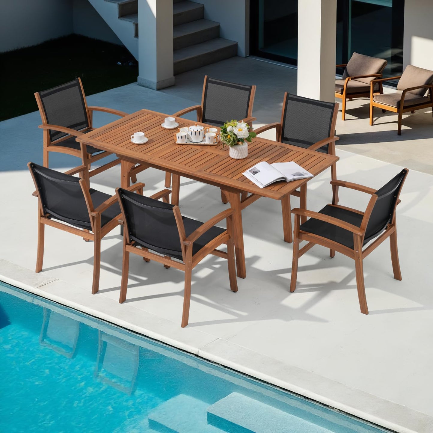 OC Orange-Casual Patio Furniture Set, Outdoor Chairs Set with Acacia Wood Frame and Metal Support Bars,Breathable Textilene Fabric Curved Armchair Support 350lbs for Lawn, Garden (Black, 2 Pieces)