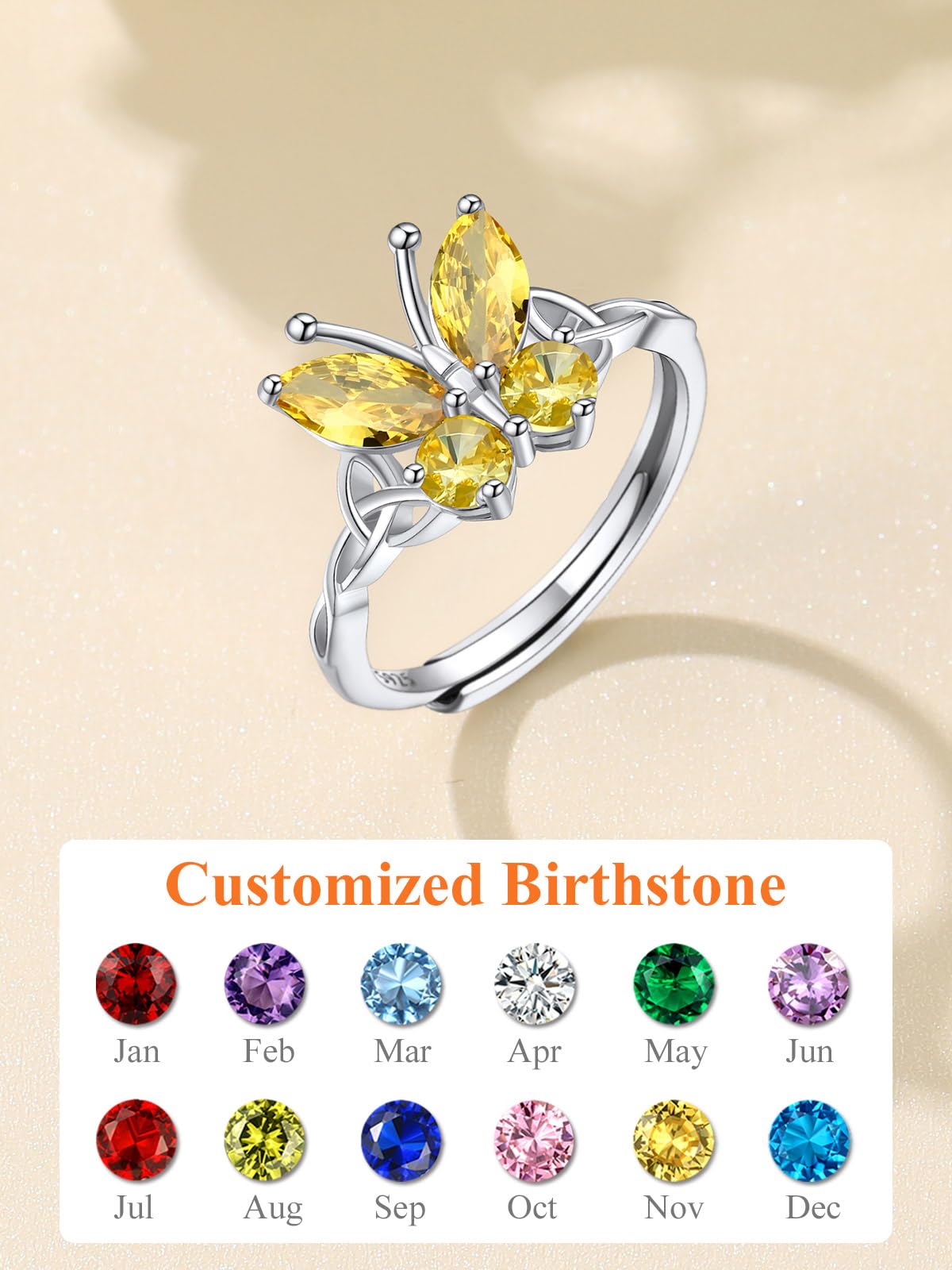 Custom4U Personalized 1-4 Birthstone Rings for Women Promise Rings for Her Sterling Silver Mothers Ring Customized Cubic Zirconia Stones Wedding/Valentine's Day/Mother's Day Jewelry Gift for Mom Wife