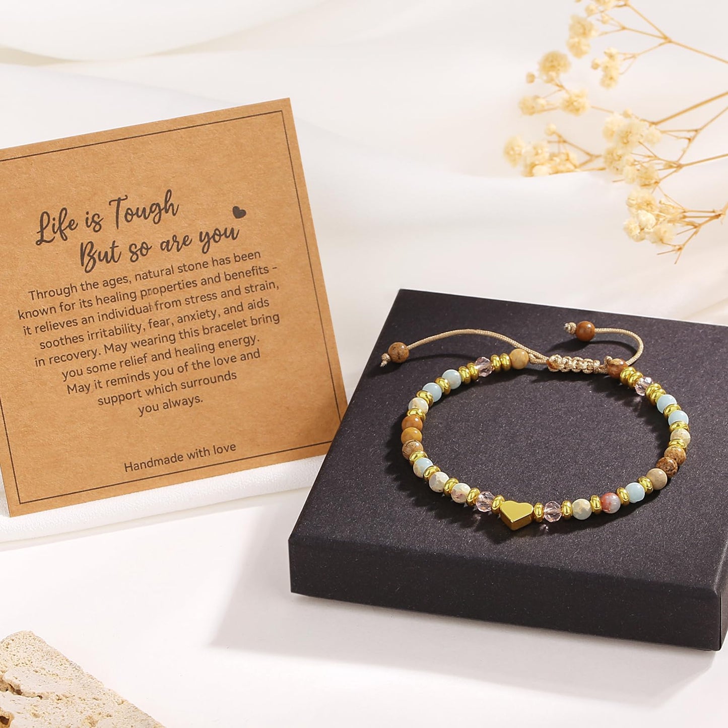 yupoxiu Inspirational Gifts for Women Birthday - Healing Natural Stone Bracelets, Thinking of You Get Well Soon Gifts for Women Friend Sister