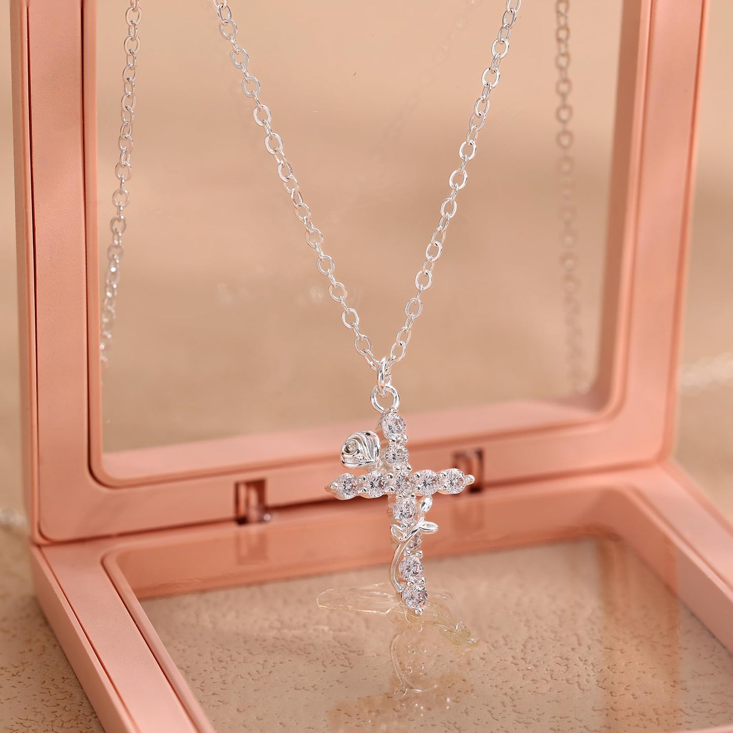 Robaice Cross Necklace for Women, 14K Gold Plated Crown Cross Pendant Necklace, Non-Tarnish Faith Jewelry for Women, Christian Religious Gifts
