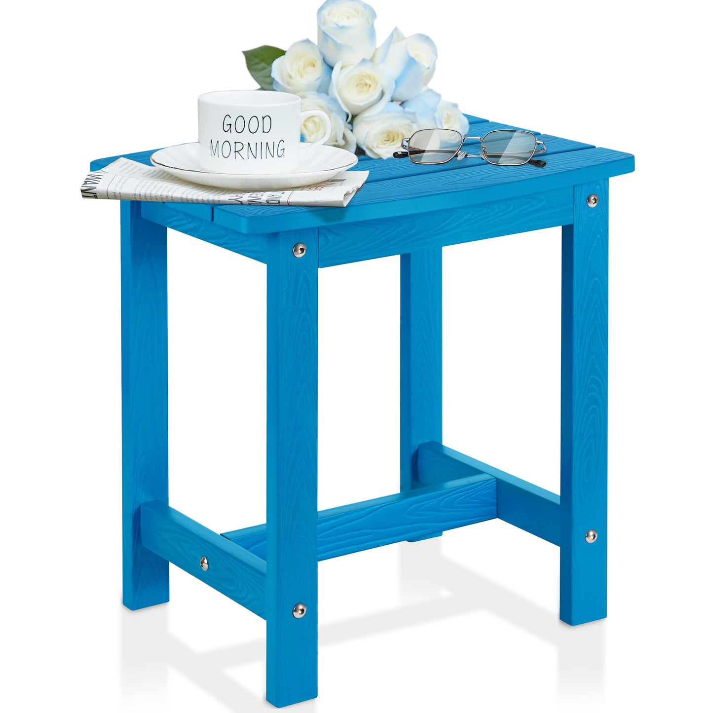 Y&M Adirondack Outdoor Side Table, HIPS Patio End Table, Waterproof Outside Table, Balcony Modern End Tables 23.5" inch Long for Garden, Pool, Beach, Porch, Deck, Indoor or Outdoor Use, Navy Blue