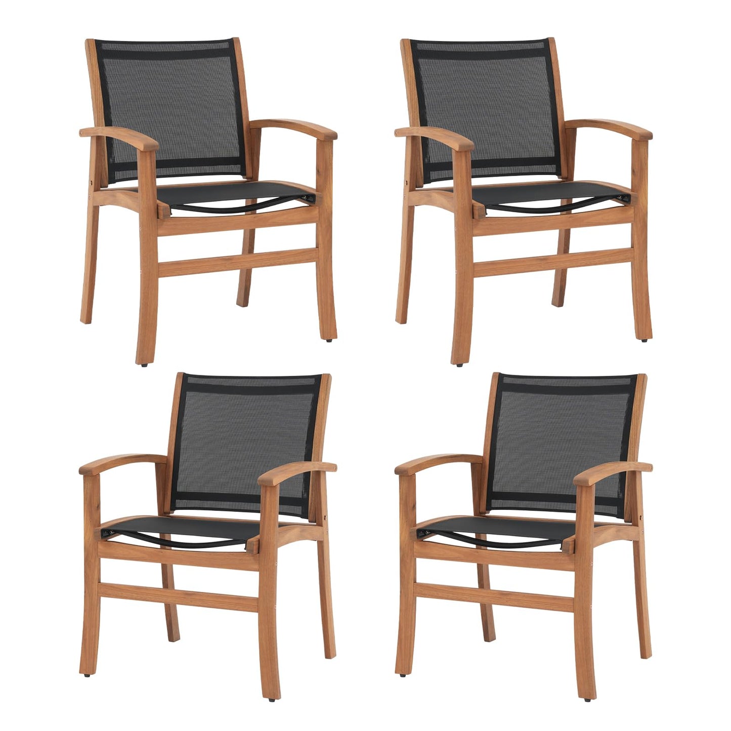 OC Orange-Casual Patio Furniture Set, Outdoor Chairs Set with Acacia Wood Frame and Metal Support Bars,Breathable Textilene Fabric Curved Armchair Support 350lbs for Lawn, Garden (Black, 2 Pieces)