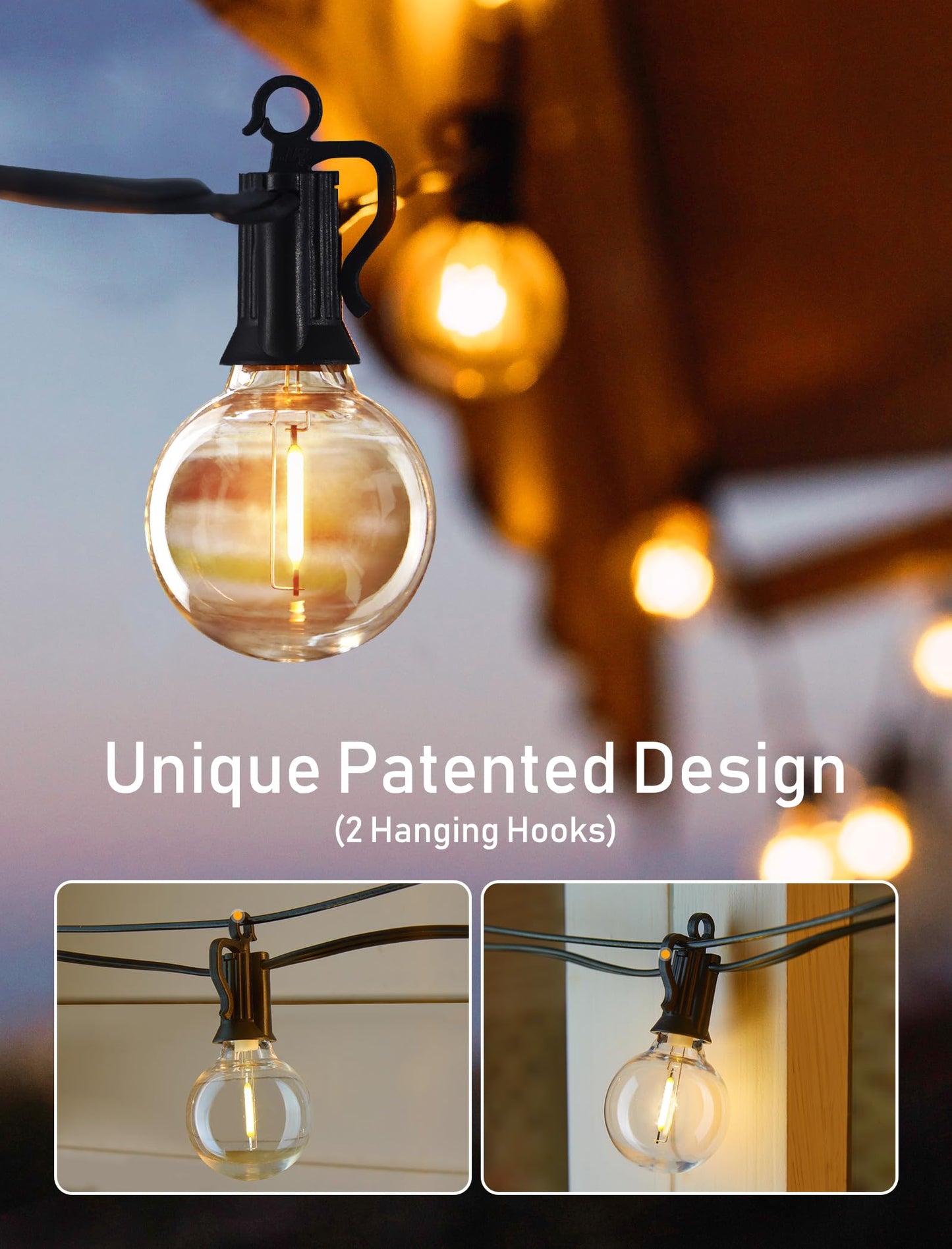 Brightown Outdoor String Lights, 50FT 25 G40 Bulbs Shatterproof Patio Lights, IP65 Waterproof Dimmable Hanging Connectable Globe LED Outdoor Lights for Backyard, Bistro, Porch, Deck, Balcony