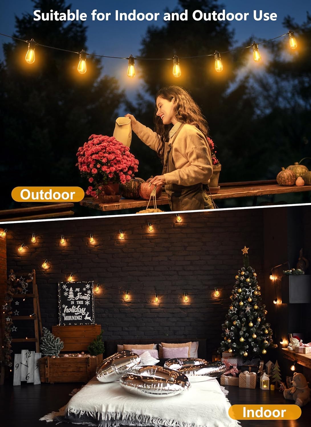Brightown Outdoor String Lights, 50FT 25 G40 Bulbs Shatterproof Patio Lights, IP65 Waterproof Dimmable Hanging Connectable Globe LED Outdoor Lights for Backyard, Bistro, Porch, Deck, Balcony