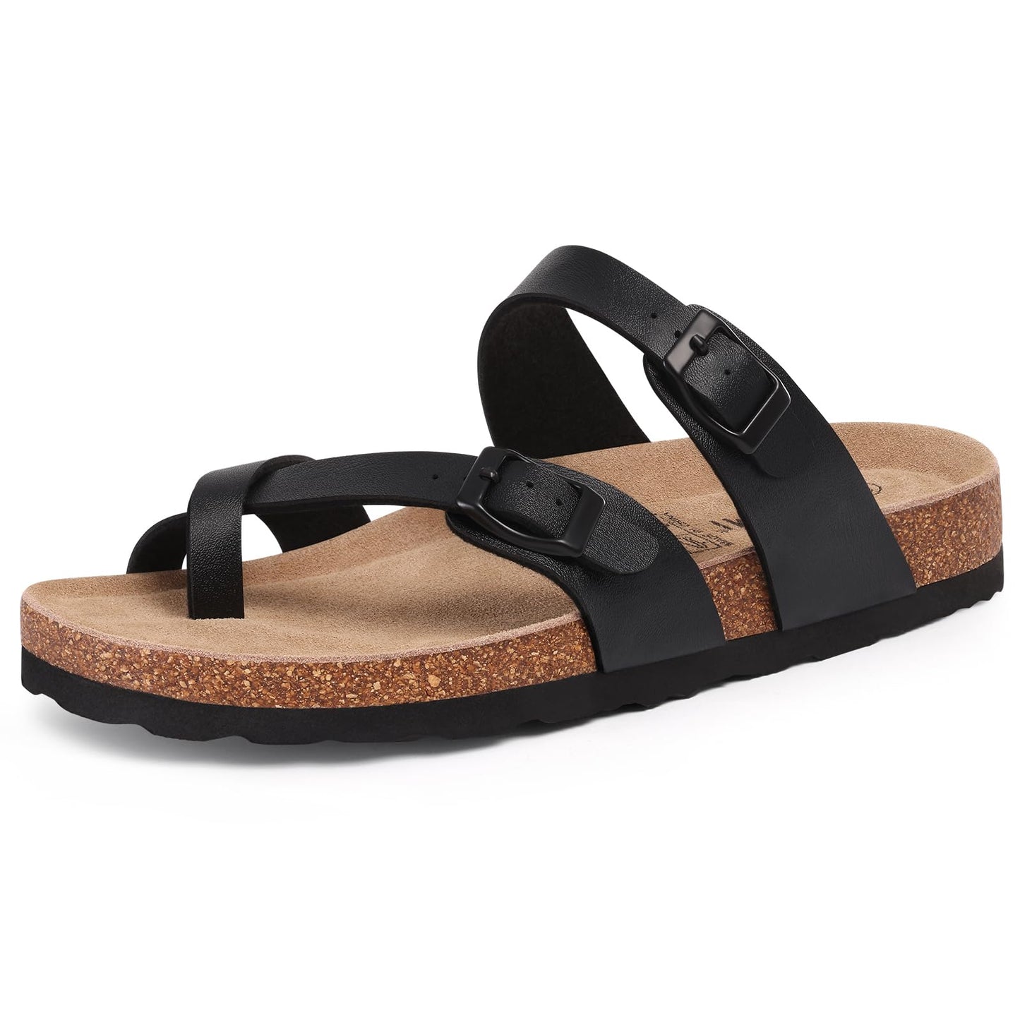 KIDMI Women's Cork Footbed Sandals with Toe Loop, Comfortable Summer Slip-On Slides with Adjustable Buckle