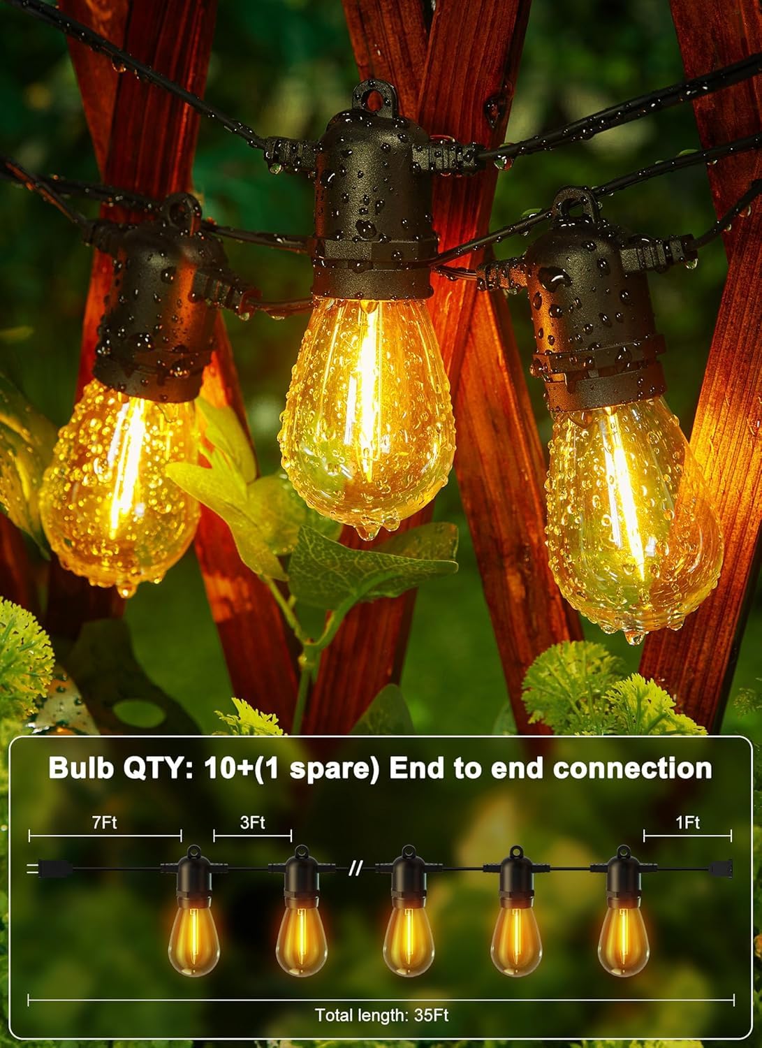 Brightown Outdoor String Lights, 50FT 25 G40 Bulbs Shatterproof Patio Lights, IP65 Waterproof Dimmable Hanging Connectable Globe LED Outdoor Lights for Backyard, Bistro, Porch, Deck, Balcony