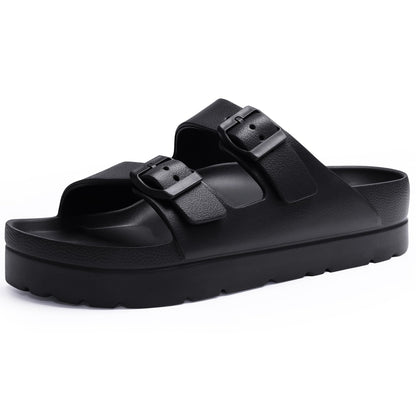 Goosecret Women's Platform Sandals with Arch Support, Chunky Lightweight Foam Slip on Slides, Comfortable Summer Beach Sandals with Adjustable Buckle