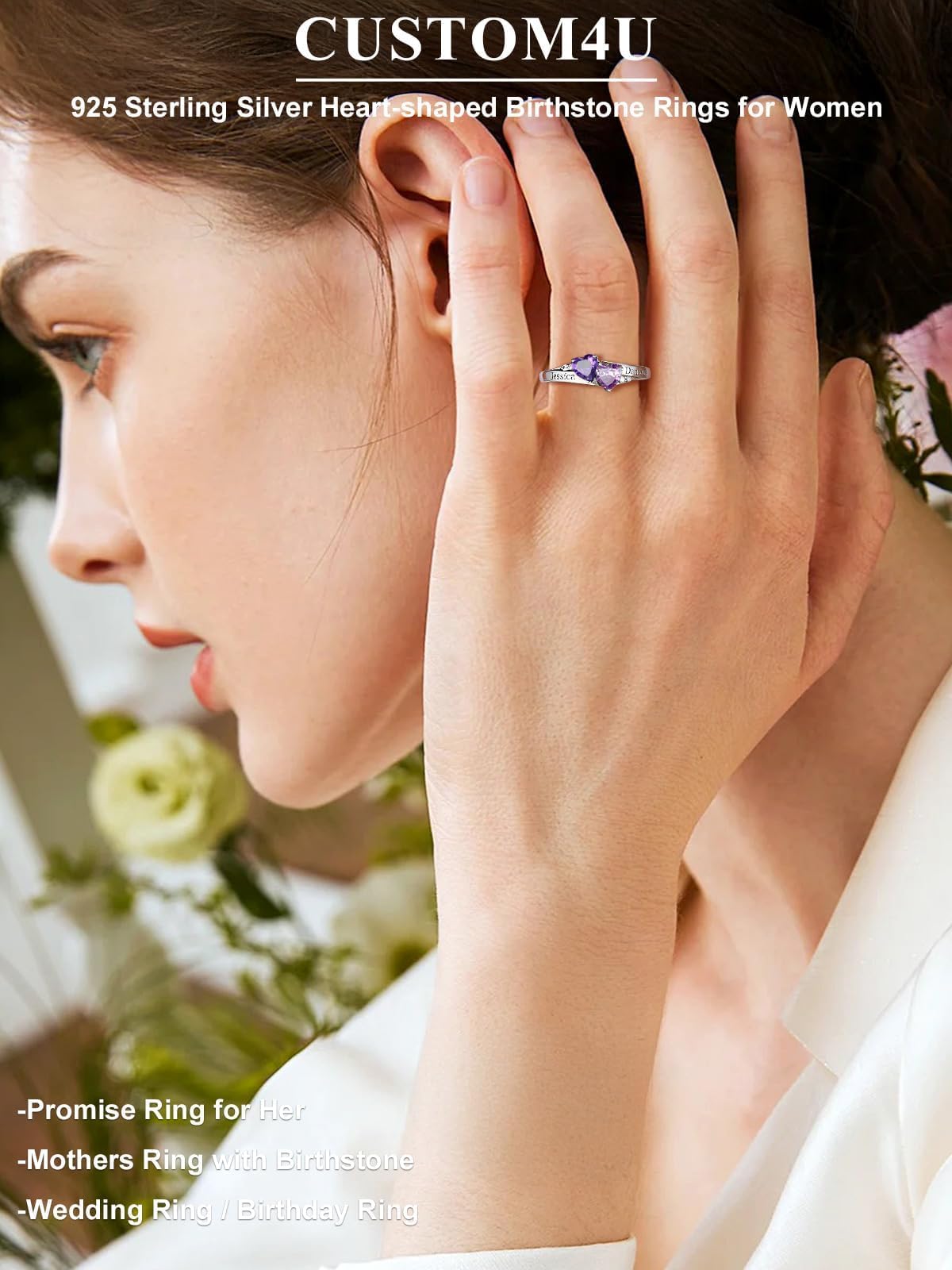 Custom4U Personalized 1-4 Birthstone Rings for Women Promise Rings for Her Sterling Silver Mothers Ring Customized Cubic Zirconia Stones Wedding/Valentine's Day/Mother's Day Jewelry Gift for Mom Wife